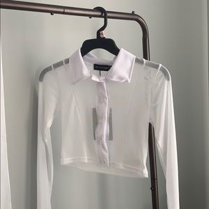 Mesh Button Down Crop Top